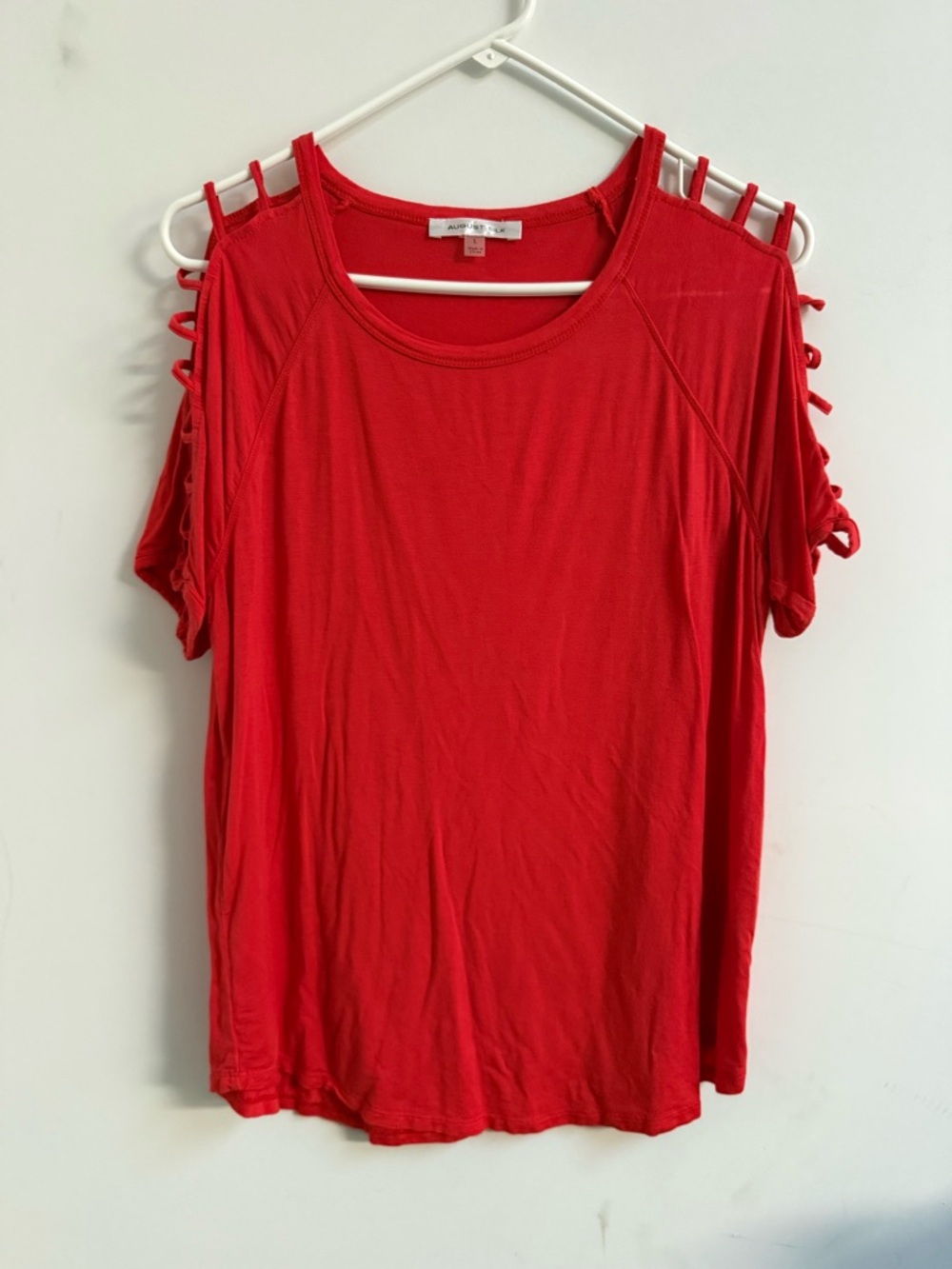 august silk Red Cold-Shoulder Short Sleeve Top with Ladder Strap Detail